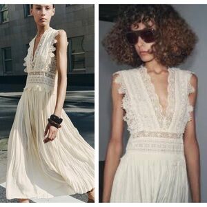 Zara lace appliqué midi festival dress NWT size XS